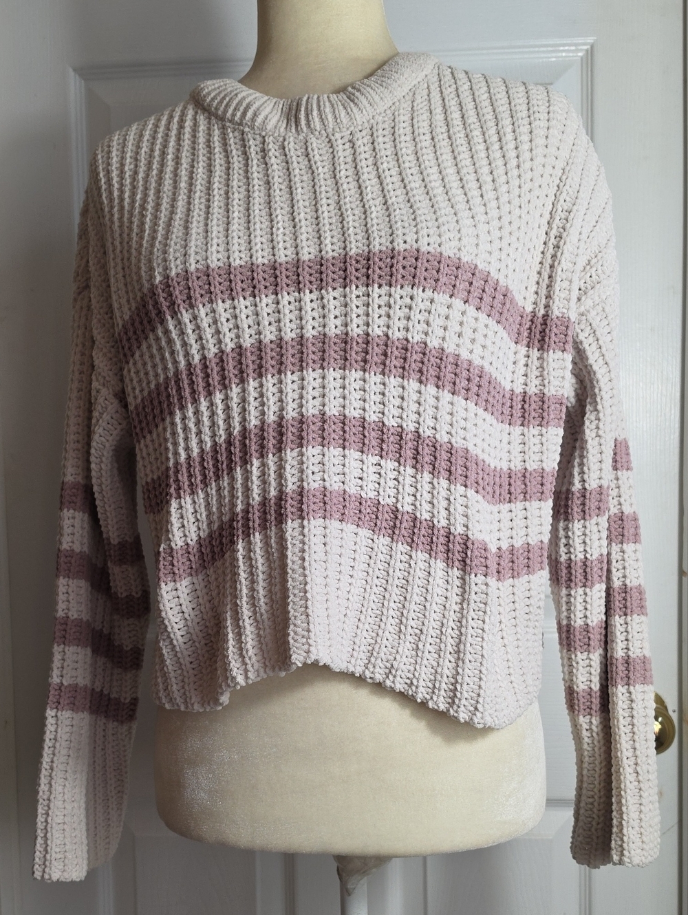 Pink Rose Cropped Chenille Sweater